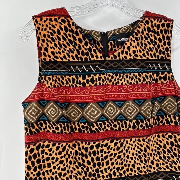 Sag Harbor Dress Brown Leopard V-Neck Sleeveless Sheath Dress Women's Size 8 - Picture 3 of 10
